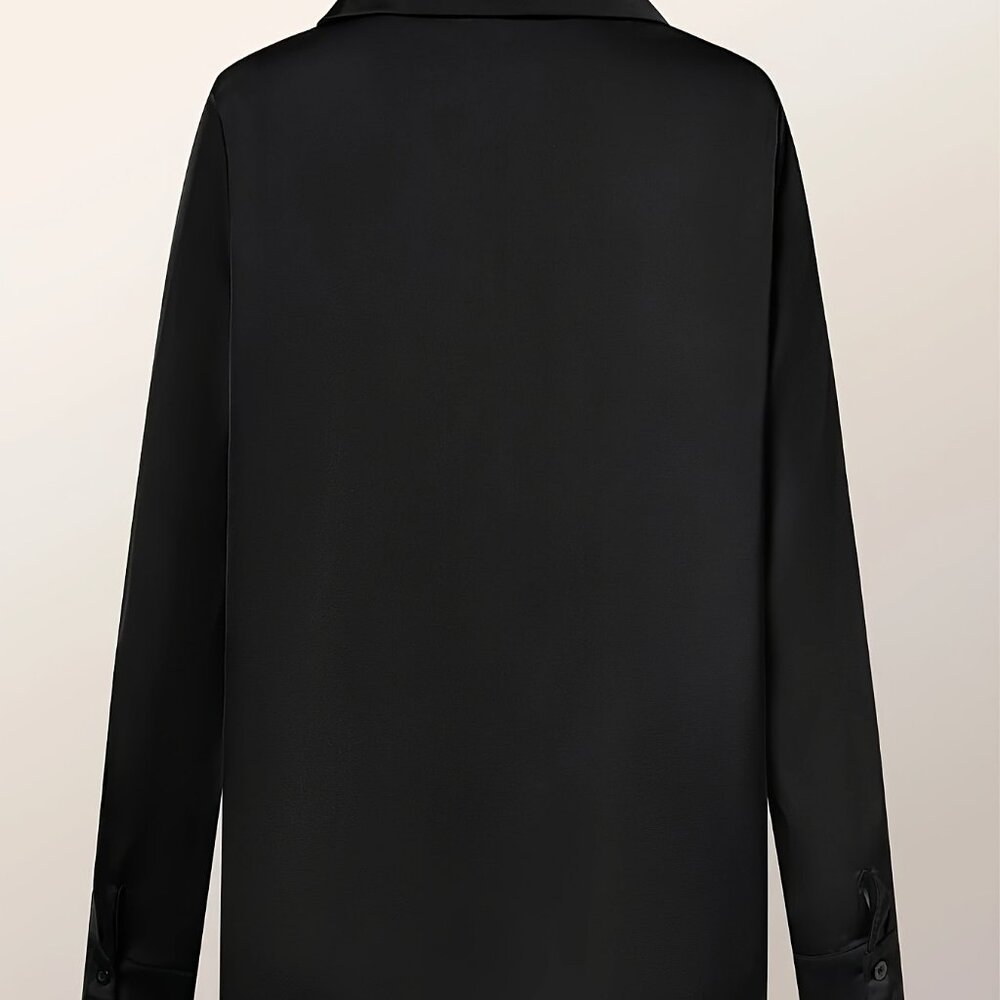 Passion Elegant Solid Button Front Asymmetrical Neck Blouse - Picture 4 of 4